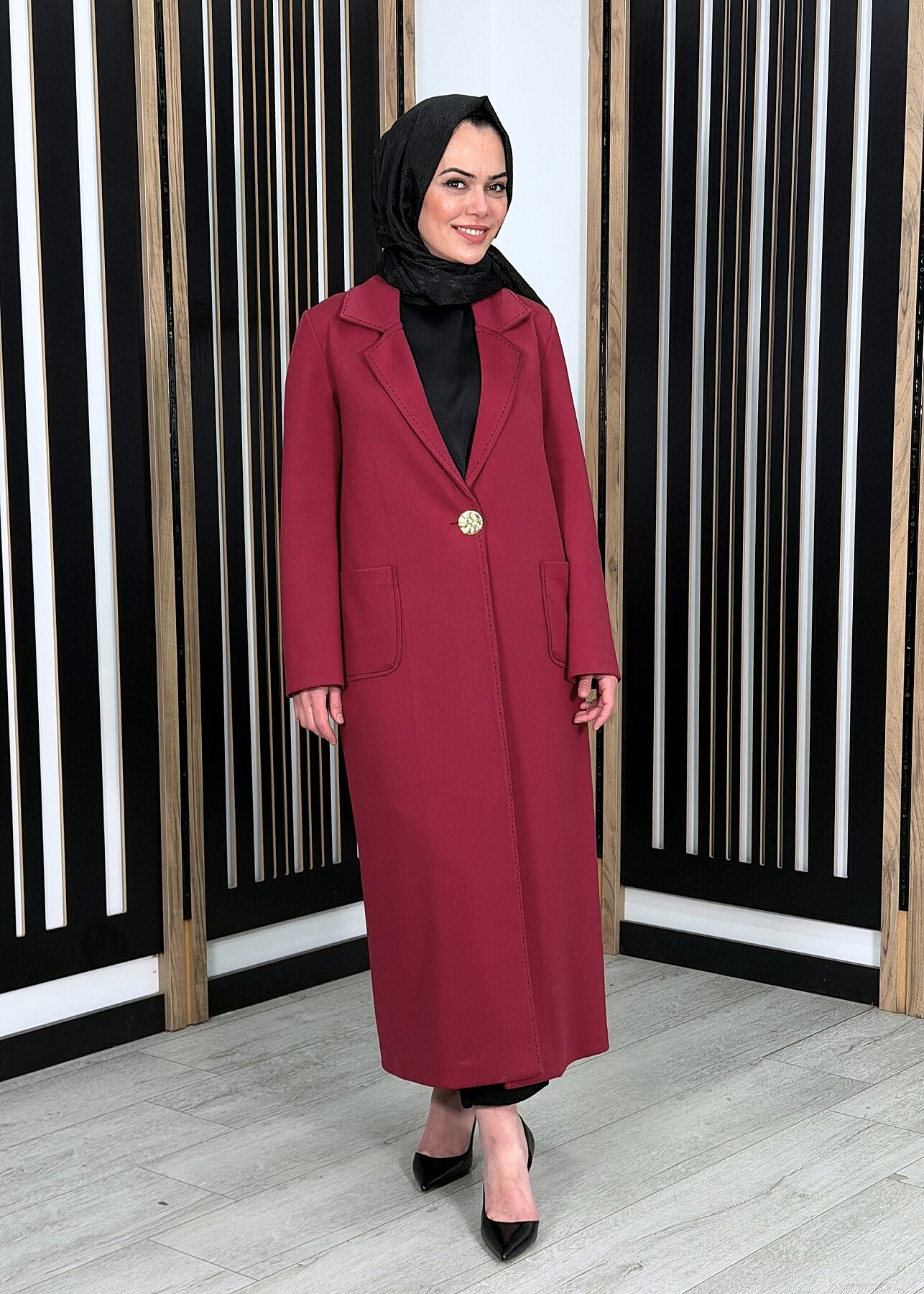 Noİ Scuba Punto Dikişli Uzun Blazer Ceket BORDO - 3