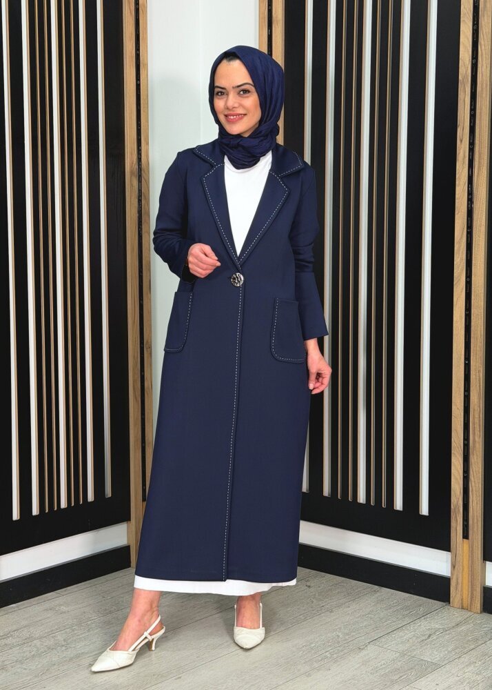 Noİ Scuba Punto Dikişli Uzun Blazer Ceket LACİVERT