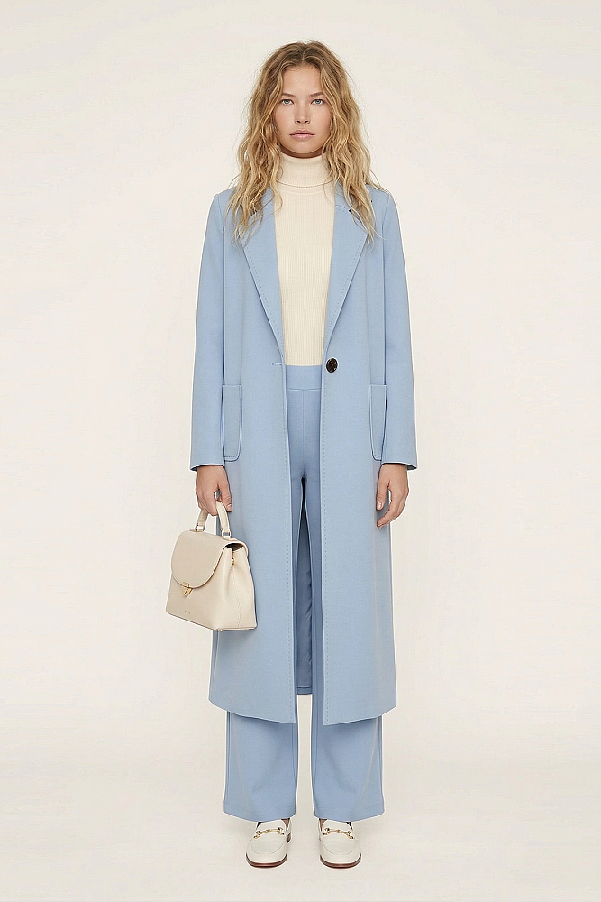 Noİ Scuba Punto Dikişli Uzun Blazer Ceket MAVİ