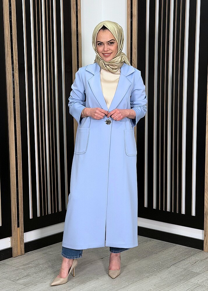 Noİ Scuba Punto Dikişli Uzun Blazer Ceket MAVİ