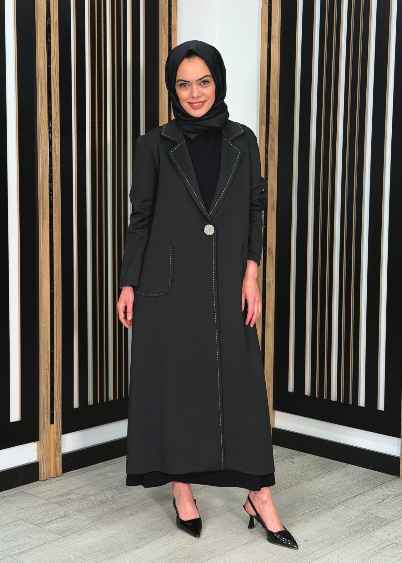 Noİ Scuba Punto Dikişli Uzun Blazer Ceket SİYAH - 1