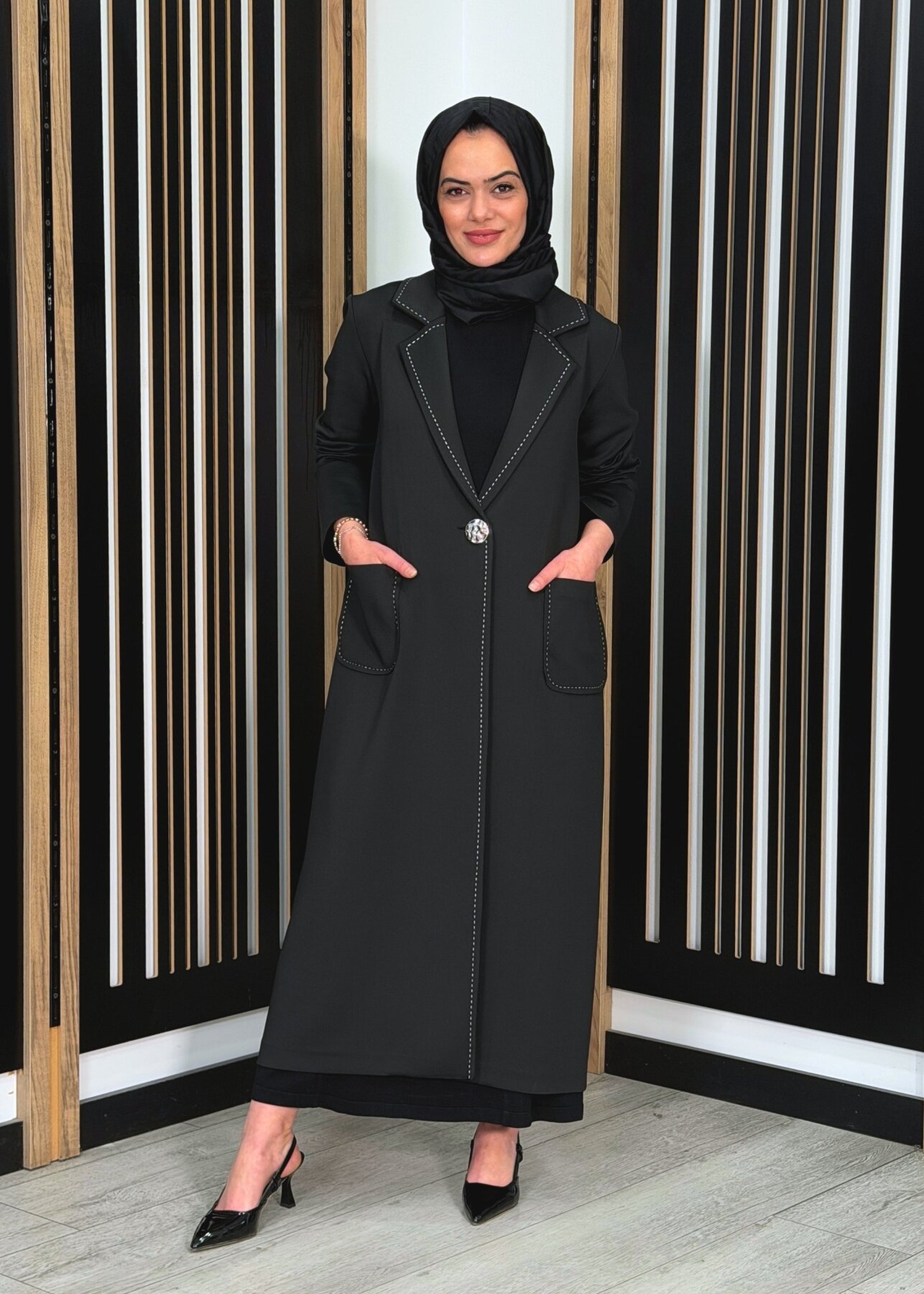 Noİ Scuba Punto Dikişli Uzun Blazer Ceket SİYAH - 2