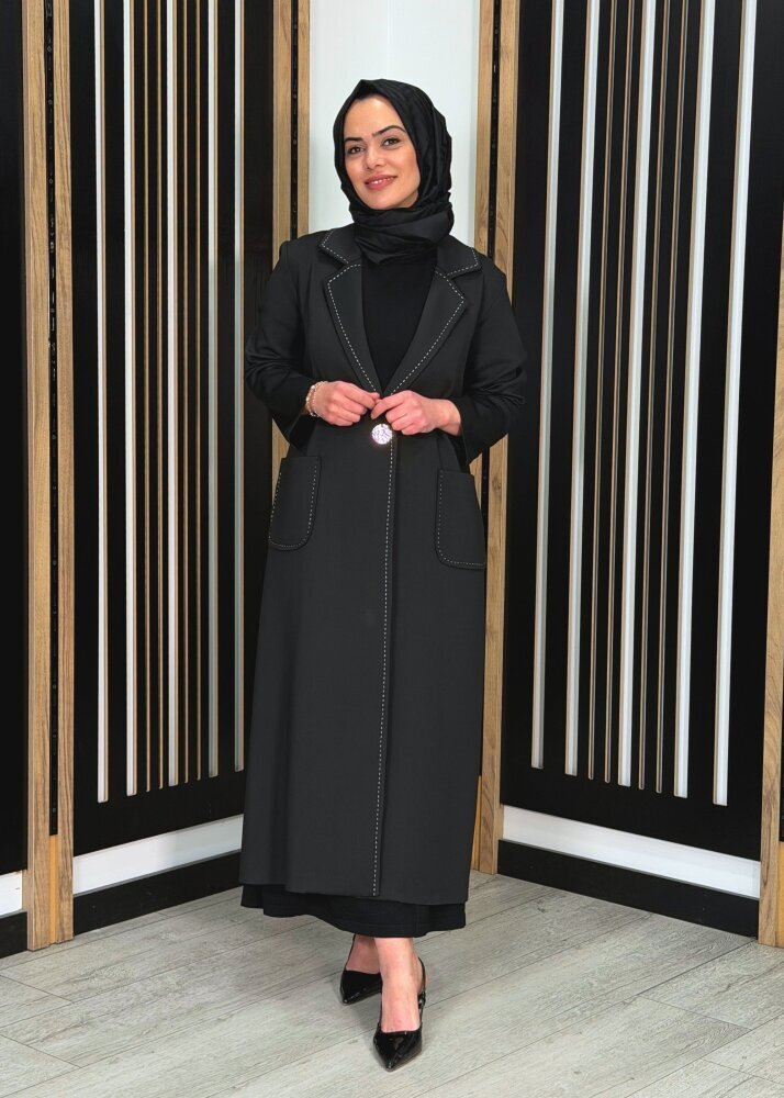 Noİ Scuba Punto Dikişli Uzun Blazer Ceket SİYAH - 3