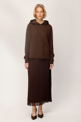 Noi Şifon Kroşki Plise Etek KAHVERENGİ - 1