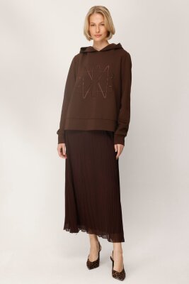 Noi Şifon Kroşki Plise Etek KAHVERENGİ - 2