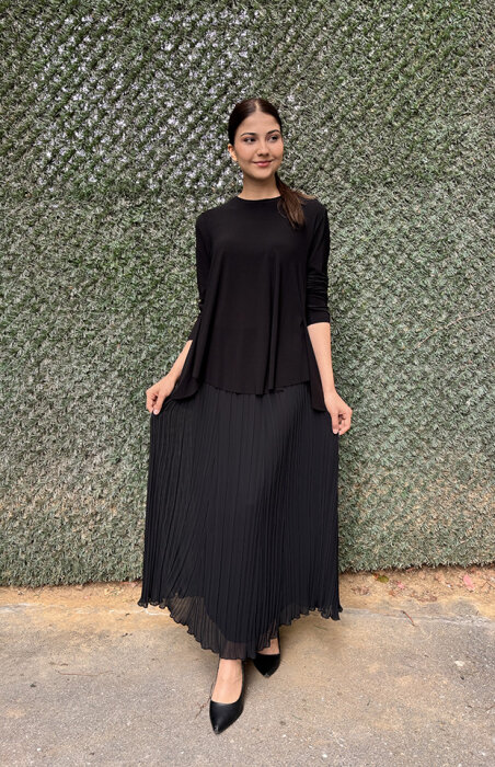Noi Şifon Kroşki Pliseli Etek SİYAH - 2