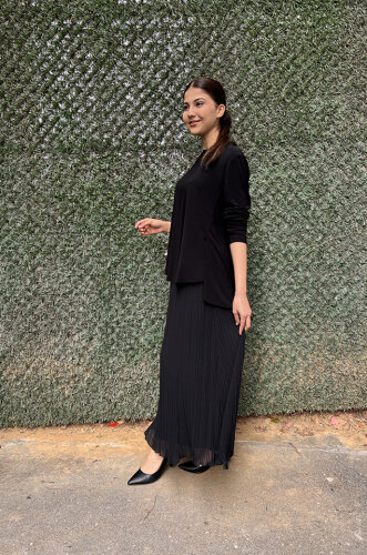 Noi Şifon Kroşki Pliseli Etek SİYAH - 3