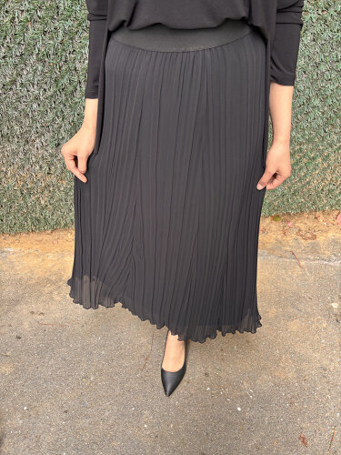 Noi Şifon Kroşki Pliseli Etek SİYAH