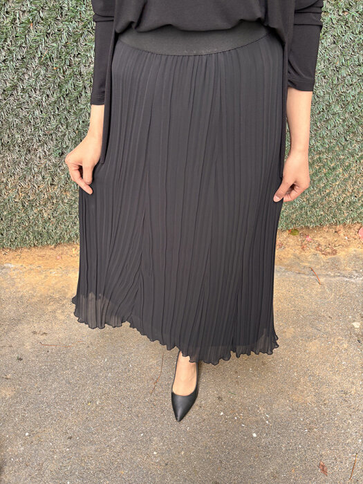 Noi Şifon Kroşki Pliseli Etek SİYAH - 1