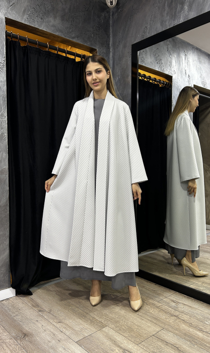 Noi Simli Cotton Viscon Lyrca Diagonel Çizgi Şal Yaka Kap AÇIK GRİ - 2