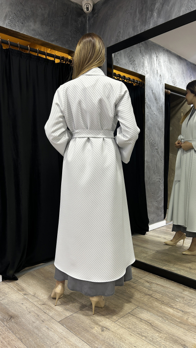 Noi Simli Cotton Viscon Lyrca Diagonel Çizgi Şal Yaka Kap AÇIK GRİ - 3