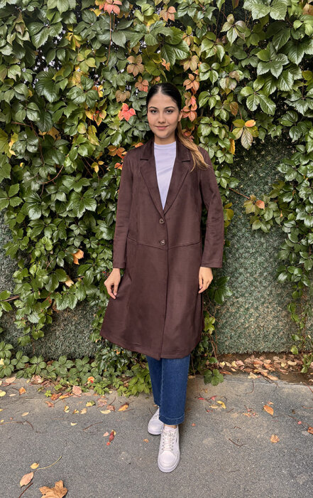 Noi Süet Belden Kesikli Uzun Blazer Ceket KAHVE - 1