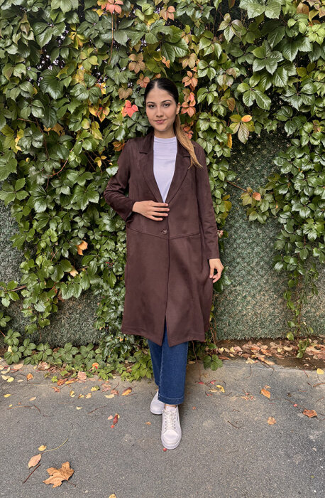 Noi Süet Belden Kesikli Uzun Blazer Ceket KAHVE - 2