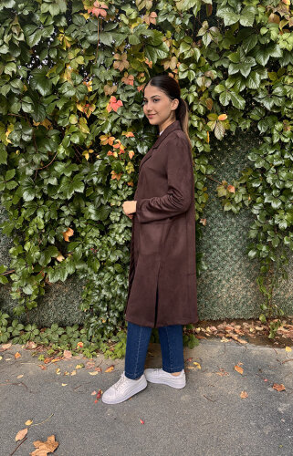 Noi Süet Belden Kesikli Uzun Blazer Ceket KAHVE - 3