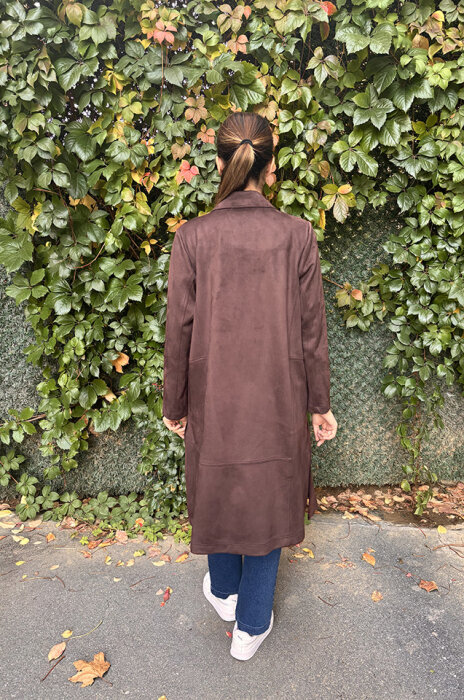 Noi Süet Belden Kesikli Uzun Blazer Ceket KAHVE - 4