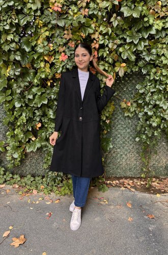 Noi Süet Belden Kesikli Uzun Blazer Ceket SİYAH - 2