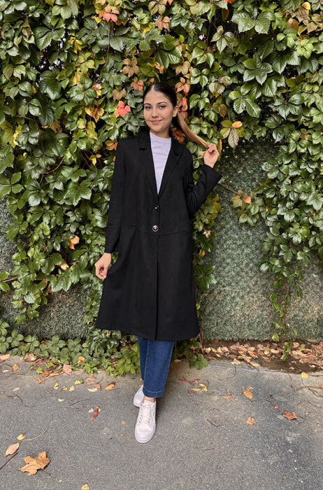 Noi Süet Belden Kesikli Uzun Blazer Ceket SİYAH - 2