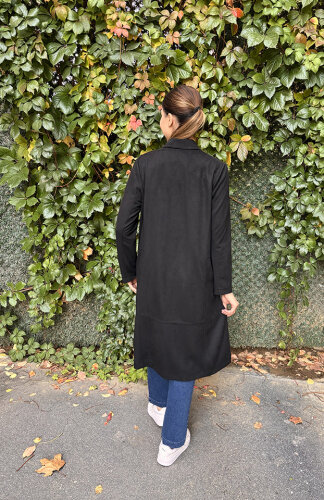 Noi Süet Belden Kesikli Uzun Blazer Ceket SİYAH - 4