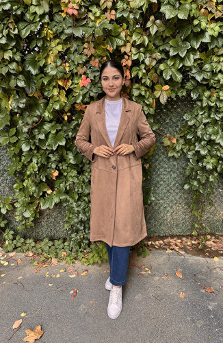 Noi Süet Belden Kesikli Uzun Blazer Ceket VİZON - 4