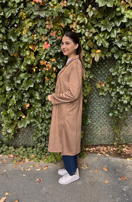 Noi Süet Belden Kesikli Uzun Blazer Ceket VİZON - 6