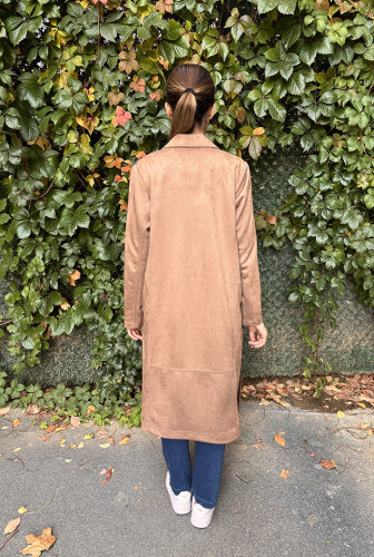 Noi Süet Belden Kesikli Uzun Blazer Ceket VİZON - 7