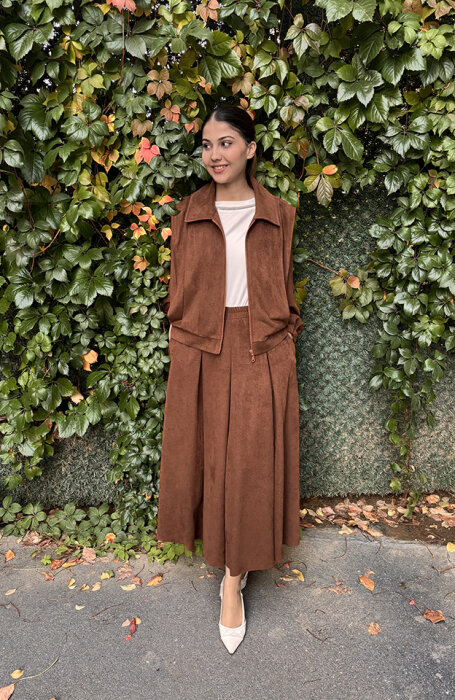 Noi Süet Omuzdan Pileli Kısa Fermuarlı Mont TABA - 2