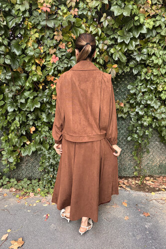 Noi Süet Omuzdan Pileli Kısa Fermuarlı Mont TABA - 3