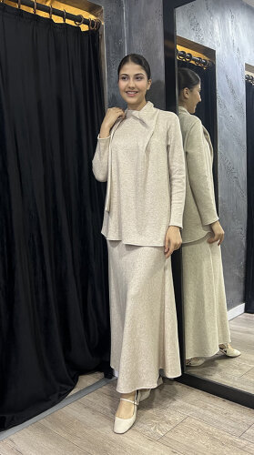 Noi Triko Angora Evaze Beli Lastikli Etek BEJ - 3