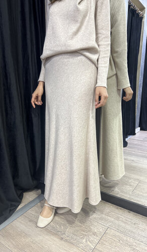 Noi Triko Angora Evaze Beli Lastikli Etek BEJ