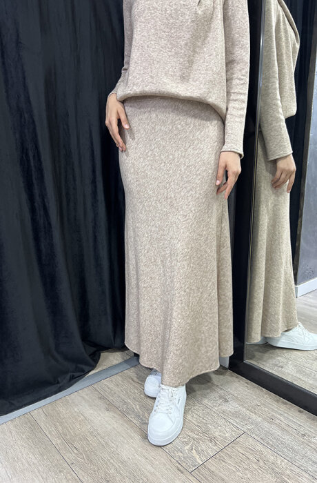 Noi Triko Angora Evaze Beli Lastikli Etek CAMEL - 1