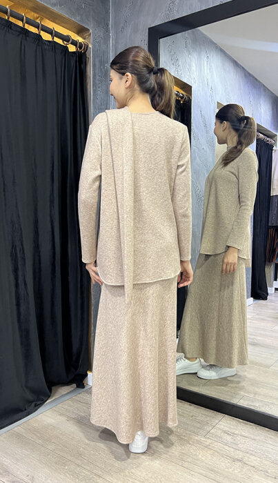 Noi Triko Angora Evaze Beli Lastikli Etek CAMEL - 4