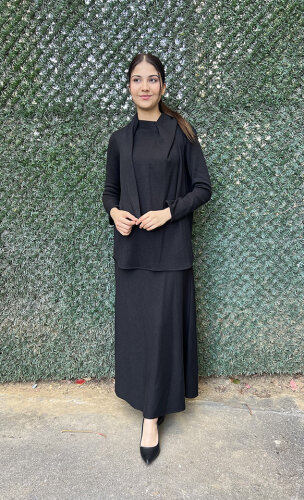 Noi Triko Angora Evaze Beli Lastikli Etek SİYAH