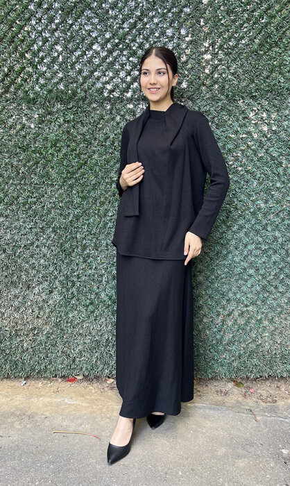 Noi Triko Angora Evaze Beli Lastikli Etek SİYAH - 2