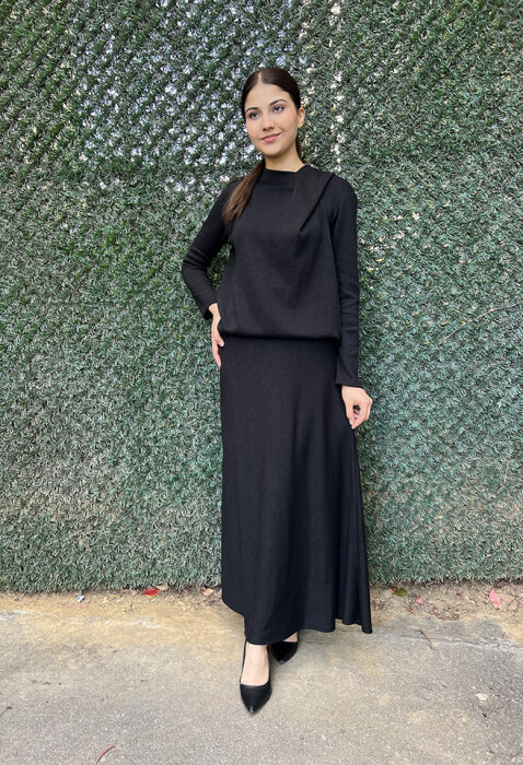 Noi Triko Angora Evaze Beli Lastikli Etek SİYAH - 3