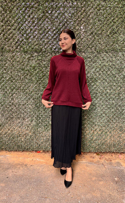 Noi Triko Angora Geniş Üçgen Yakalı Bluz BORDO - 5