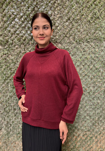 Noi Triko Angora Geniş Üçgen Yakalı Bluz BORDO