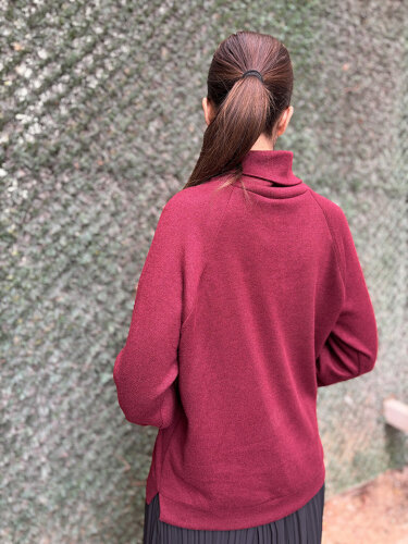 Noi Triko Angora Geniş Üçgen Yakalı Bluz BORDO - 3