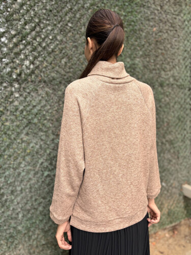 Noi Triko Angora Geniş Üçgen Yakalı Bluz CAMEL - 3