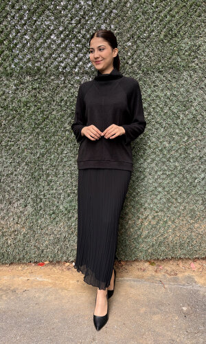 Noi Triko Angora Geniş Üçgen Yakalı Bluz SİYAH - 4