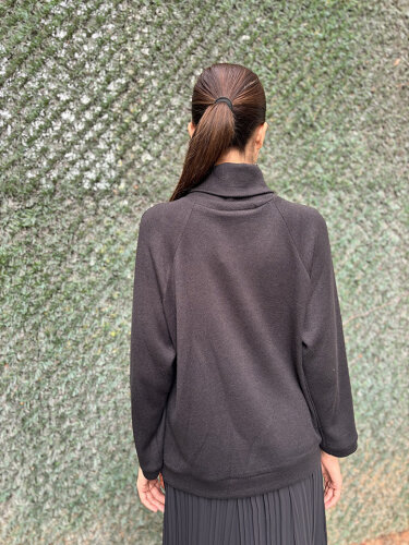 Noi Triko Angora Geniş Üçgen Yakalı Bluz SİYAH - 3