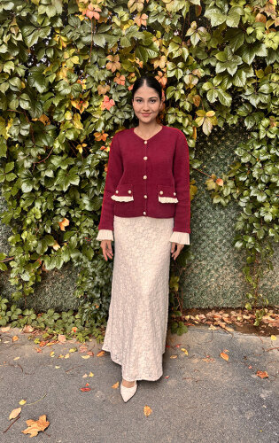 Noi Triko Angora Kol Ve Cepleri Pliseli Kısa Hırka BORDO - 2