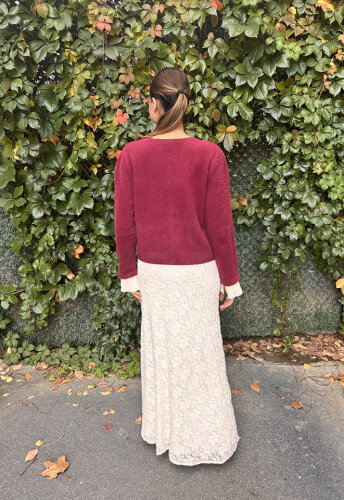 Noi Triko Angora Kol Ve Cepleri Pliseli Kısa Hırka BORDO - 4