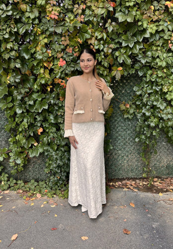 Noi Triko Angora Kol Ve Cepleri Pliseli Kısa Hırka CAMEL - NOİ