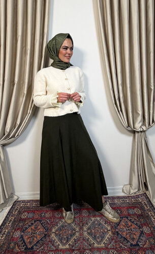 Noi Triko Angora Kol Ve Cepleri Pliseli Kısa Hırka KREM - 3