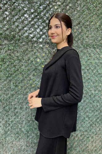 Noi Triko Angora Yuvarlak Yakadan Fularlı Bluz SİYAH - 2