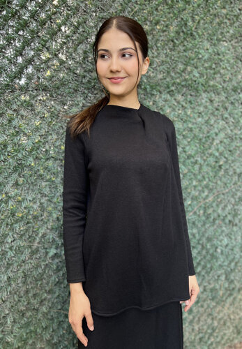 Noi Triko Angora Yuvarlak Yakadan Fularlı Bluz SİYAH