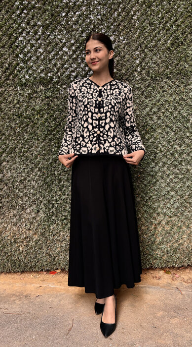 Noi Triko Çift Renkli Leopar Kısa Hırka SİYAH - 2