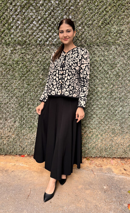 Noi Triko Çift Renkli Leopar Kısa Hırka SİYAH - 4