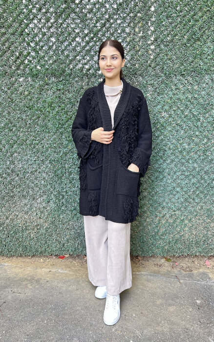 Noi Triko Püsküllü Hırka SİYAH - 1