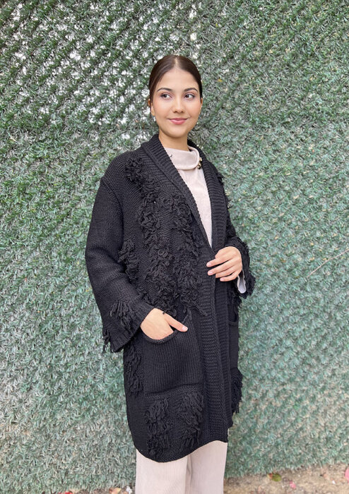 Noi Triko Püsküllü Hırka SİYAH - 4